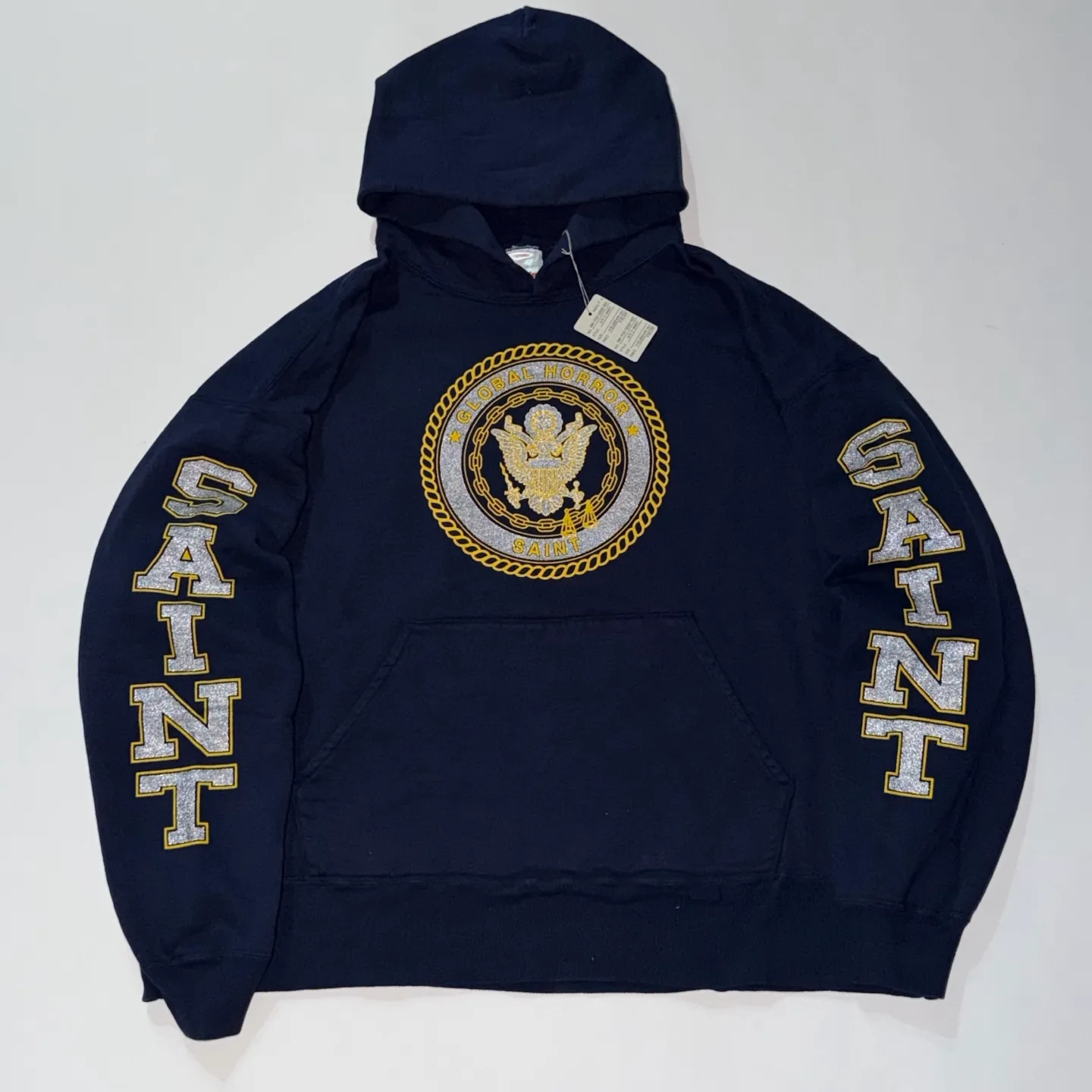 Reflective effect SAINT Mxxxxxx HOODIE/SAINT/NVY Reflective Angel Hoodie Blue S-XL Original open mold Loose cut Comfortable version Top printing technology 3M reflective paste Best reflective effect in the industry Correct version Original consistent main mark/wash mark/cherub anti-counterfeiting